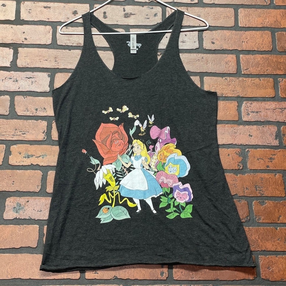 Disney L Alice in Wonderland Dark Gray Singing Garden Graphic Tank